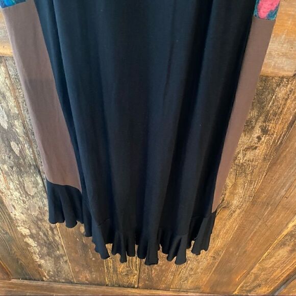 Sacred Threads S/M Black Teal BOHO Floral Fabric Lagenlook Sleeveless Duster - Picture 12 of 13